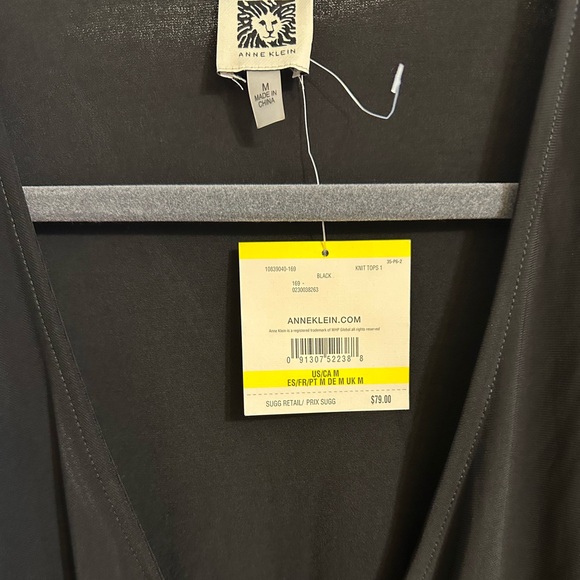 Anne Klein mesh polka dot long-sleeve faux wrap shirt. Size medium. NWT. - Picture 3 of 3